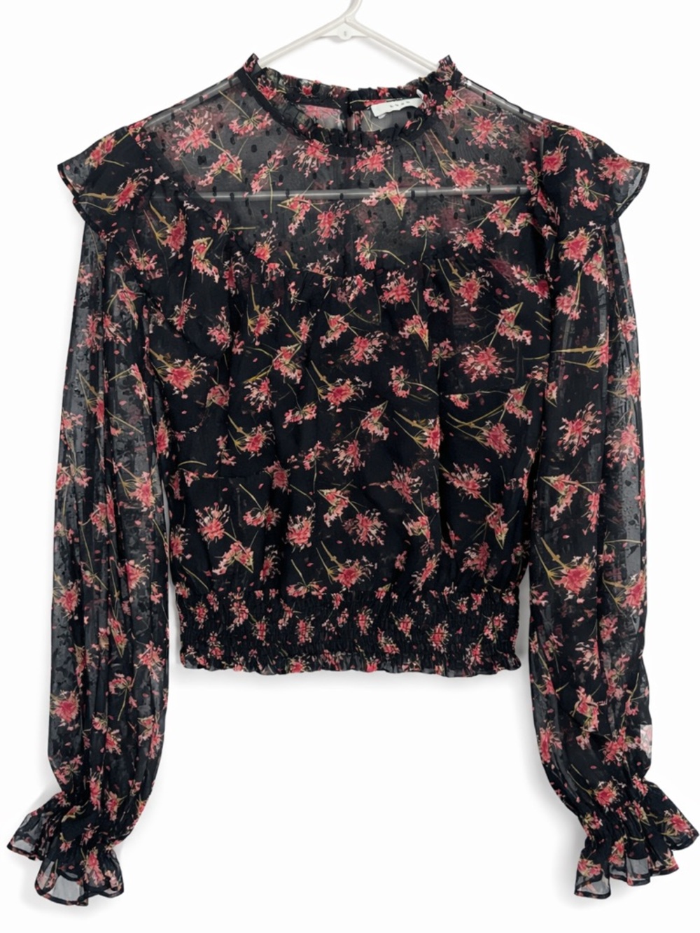 Lush Sheer Floral Y2K Romantic Smocked Crop Top Medium